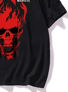 Manfinity LEGND Hombres Camiseta con estampado de cráneo y letra - Negro - Ver 4