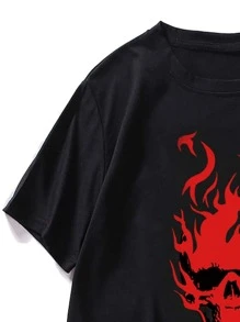 Manfinity LEGND Hombres Camiseta con estampado de cráneo y letra - Negro - Ver 5