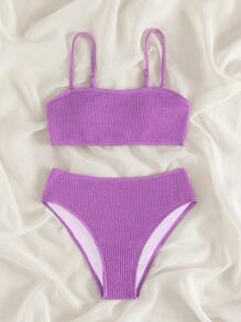 SHEIN Swim Summer Beach Plain Textured Bikini - Purple - View 3