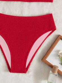 Swim Mod 夏季海灘純色紋理比基尼 - 紅色 - 查看 3