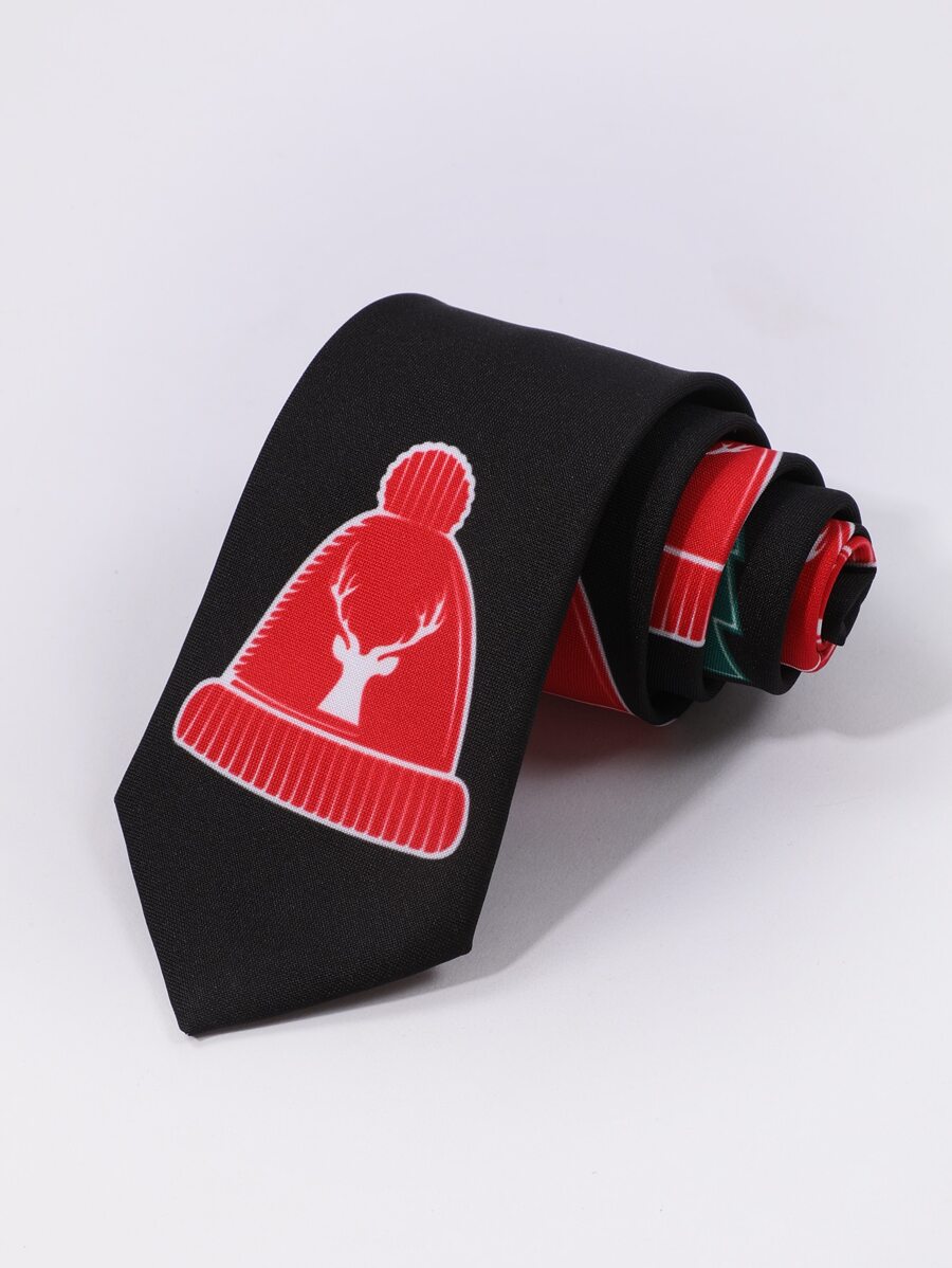 Men Christmas Hat & Elk Pattern Tie - Multicolor - View 1