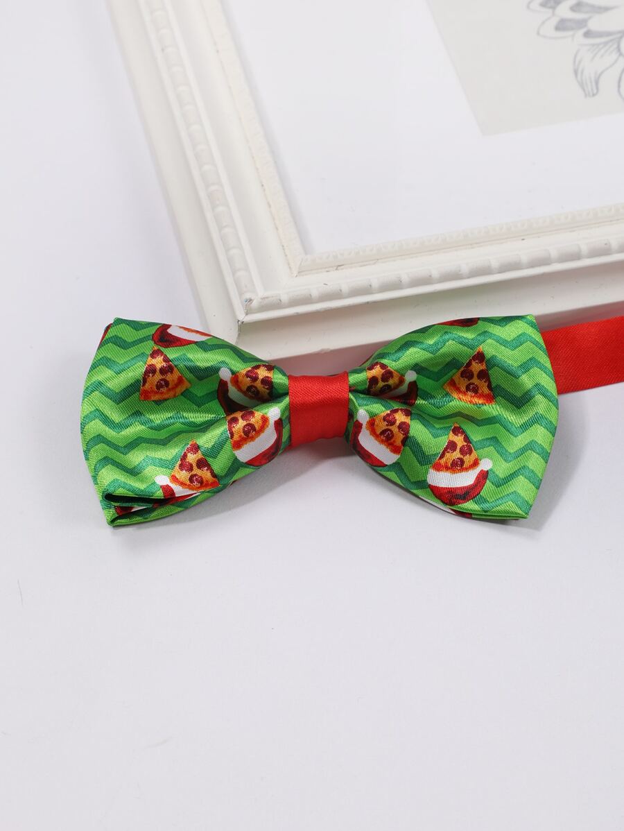 Men Christmas Pizza Pattern Bow Tie - Multicolor - View 1