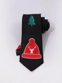 Men Christmas Hat & Elk Pattern Tie - Multicolor - View 4