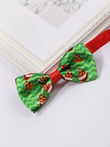 Men Christmas Pizza Pattern Bow Tie - Multicolor - View 2