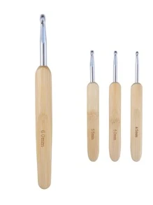 4pcs Bamboo Handle Crochet Needle - Multicolor - View 2