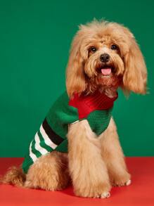 1件秋冬保暖針織衫,綠色條紋,高領,金色腰帶,聖誕小精靈,小丑,貓,小熊或小狗圖案 - 彩色 - 查看 6