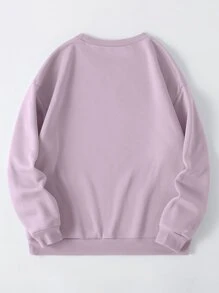 SHEIN Essnce Letter & Cartoon Graphic Thermal Lined Sweatshirt - Lilac Purple - View 2
