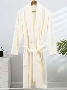 1pc Women's White Bathrobe Summer Wedding Home Bathroom Decor Back To School - White - View 2