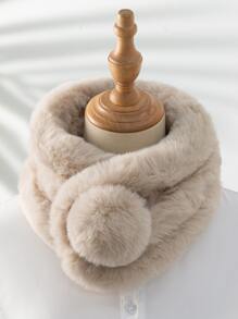 1入女士冬季保暖三管球純色加厚圍巾 - 米色 - 查看 1