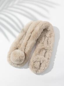 1入女士冬季保暖三管球純色加厚圍巾 - 米色 - 查看 2