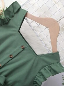 Chicas Vestido con cinturón ribete con fruncido - Verde - Ver 7