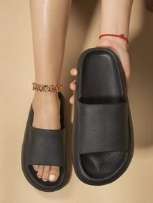 Chanclas banda única con textura - Negro - Ver 1