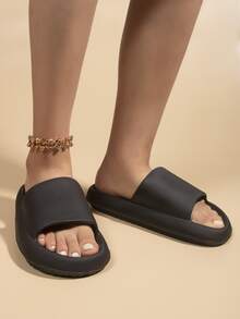 Chanclas banda única con textura - Negro - Ver 3
