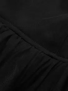 SHEIN MOD 胸部褶皺褶邊網紗吊帶連衣裙 - 黑色 - 查看 6