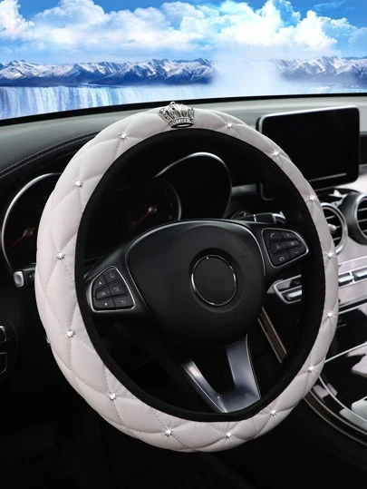 MEIKAXIU 1pc Rhinestone Decor Car Steering Wheel Cover, Car Accessories