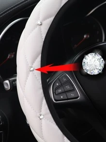 MEIKAXIU 1pc Rhinestone Decor Car Steering Wheel Cover - White - View 5