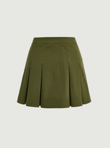 SHEIN MOD Letter Patched Pleated Skirt - Olive Green - View 5