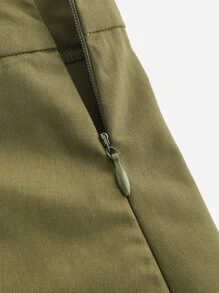 SHEIN MOD Letter Patched Pleated Skirt - Olive Green - View 4