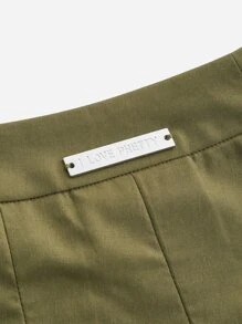 SHEIN MOD Letter Patched Pleated Skirt - Olive Green - View 3