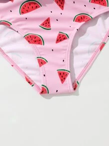 Conjunto de bikini con estampado de sandía, ribete de volantes para niña preadolescente, para playa de verano - Rosa Pálido - Ver 4