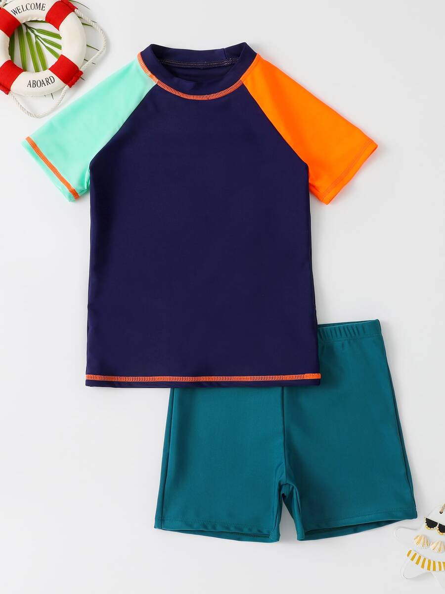 Chicos Bañador de color combinado de manga raglán - Multicolor - Ver 1