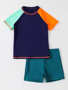 Chicos Bañador de color combinado de manga raglán - Multicolor - Ver 3