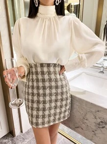 DAZY Mock Neck Lantern Sleeve Blouse,Fall Clothes Long Sleeve Top - White - View 8