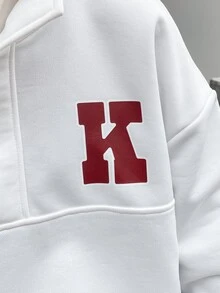 Manfinity Men Letter Graphic Quarter Zip Drop Shoulder Sweatshirt - White - View 4