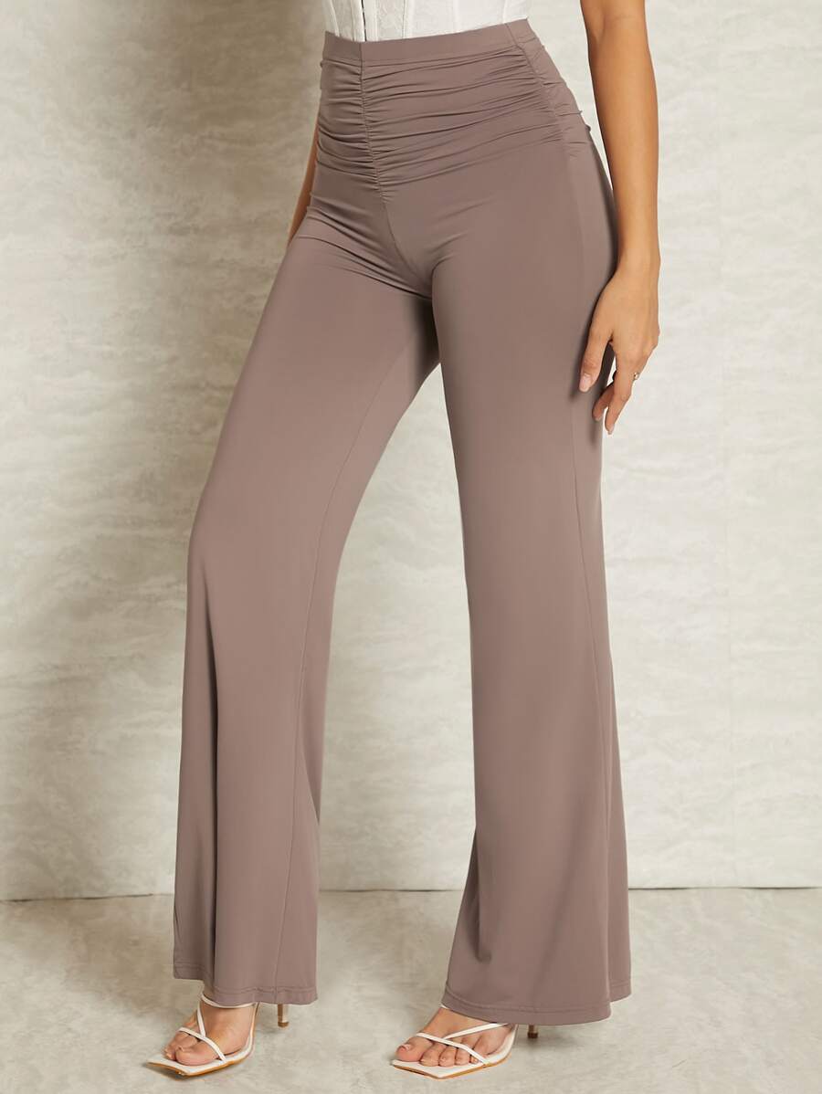 SHEIN BAE Pantalones acampanados fruncido - Púrpura malva - Ver 1