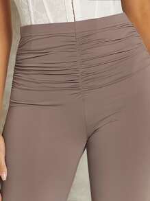 SHEIN BAE Pantalones acampanados fruncido - Púrpura malva - Ver 4