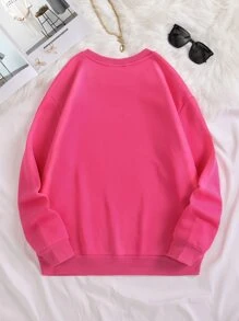 SHEIN EZwear Plus Heart & Butterfly Print Thermal Lined Sweatshirt - Hot Pink - View 2