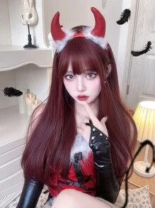 alicegarden 1 Piece Synthetic Heat-Resistant ,Straight Hair Wigs Red ,With Bangs, 24 Inches Long, Made From Fiber, Suitable For Daily Use, Natural And Realistic False Wig - Burgundy - View 1