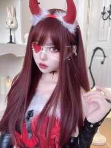 alicegarden 1 Piece Synthetic Heat-Resistant ,Straight Hair Wigs Red ,With Bangs, 24 Inches Long, Made From Fiber, Suitable For Daily Use, Natural And Realistic False Wig - Burgundy - View 4