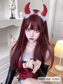 alicegarden 1 Piece Synthetic Heat-Resistant ,Straight Hair Wigs Red ,With Bangs, 24 Inches Long, Made From Fiber, Suitable For Daily Use, Natural And Realistic False Wig - Burgundy - View 5