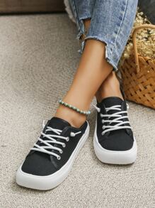 Lace-up Front Canvas Shoes - Black - View 4