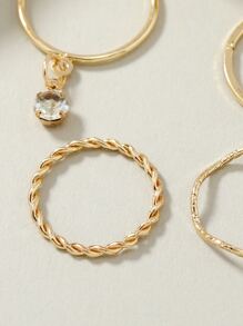 5 piezas Anillo con diseño corazón & de diamante de imitación - Amarillo Oro - Ver 3