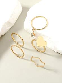 5 piezas Anillo con diseño corazón & de diamante de imitación - Amarillo Oro - Ver 4