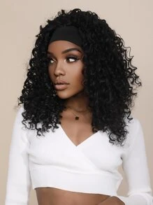 7JHH WIGS 咕嚕頭帶假髮22in黑色深波浪弧度,女性自然髮線合成水波曲針織假髮 - 黑色 - 查看 2