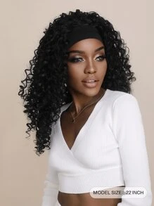 7JHH WIGS 咕嚕頭帶假髮22in黑色深波浪弧度,女性自然髮線合成水波曲針織假髮 - 黑色 - 查看 7