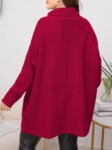 SHEIN LUNE Plus Turtleneck Batwing Sleeve Jumper - Red - View 2