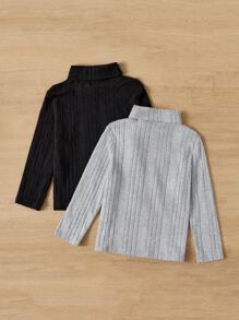 SHEIN Leap Crew Young Boy 2pcs Casual & Comfortable Basic Solid Turtleneck Long Sleeve T-Shirt - Multicolor - View 2