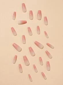 用24入組長棺材卡羅爾粉色漸變色假指甲和1張膠帶和1入組指甲銼提升您風格 - 彩色 - 查看 4