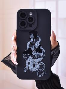 Bm18841 Ojo De Ángel Negro Molienda Tpu Diseño Serpiente Y Rosa De Pintura Colorida - Ninguno - Blanco y Negro - Ver 1