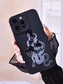 Bm18841 Ojo De Ángel Negro Molienda Tpu Diseño Serpiente Y Rosa De Pintura Colorida - Ninguno - Blanco y Negro - Ver 3