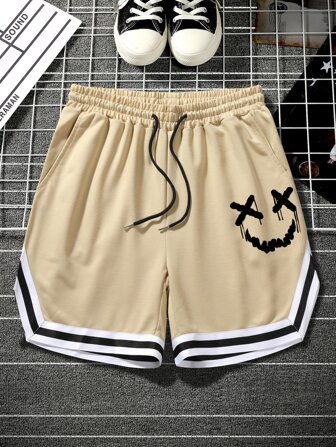 Guys Cartoon Graphic Drawstring Waist Striped Trim Shorts