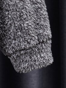 SHEIN Toddler Boys Letter Patched Kangaroo Pocket Teddy Hoodie - Dark Grey - View 4