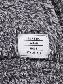 SHEIN Toddler Boys Letter Patched Kangaroo Pocket Teddy Hoodie - Dark Grey - View 5