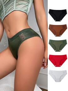 Quần lót Nữ Tương phản ren màu trơn - Nhiều màu - Xem 1