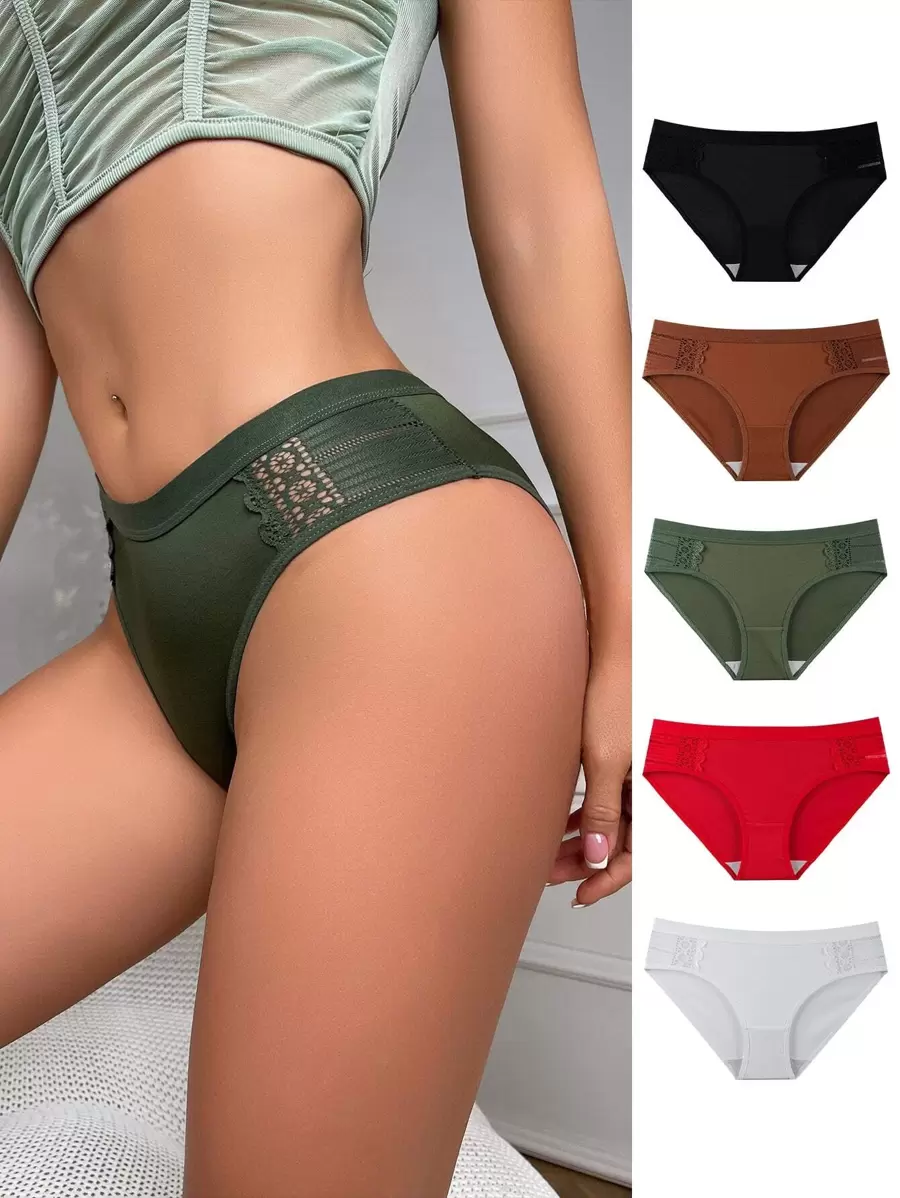 Quần lót Nữ Tương phản ren màu trơn - Nhiều màu - Xem 1