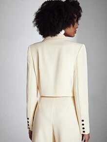 SHEIN Privé Solid Lapel Neck Crop Blazer - Beige - View 2